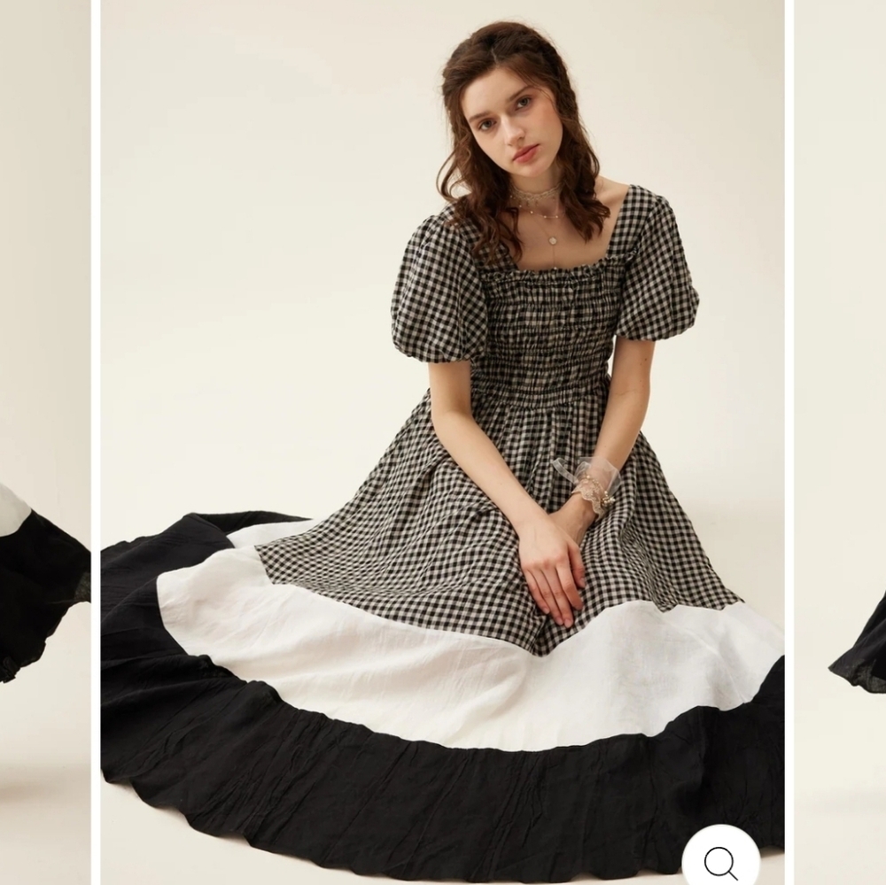 Women's 100% Cotton Gingham Linennaive Maxi Dress